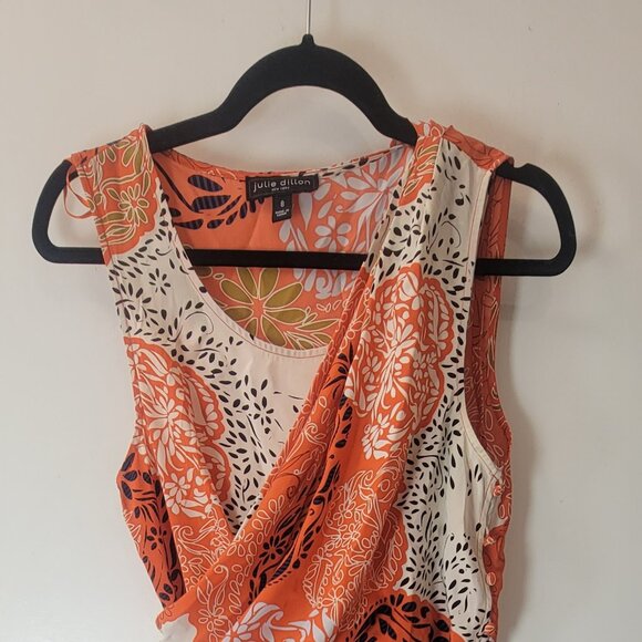 Julie Dillon womens dress size 8 orange floral print 100% silk - Picture 1 of 4